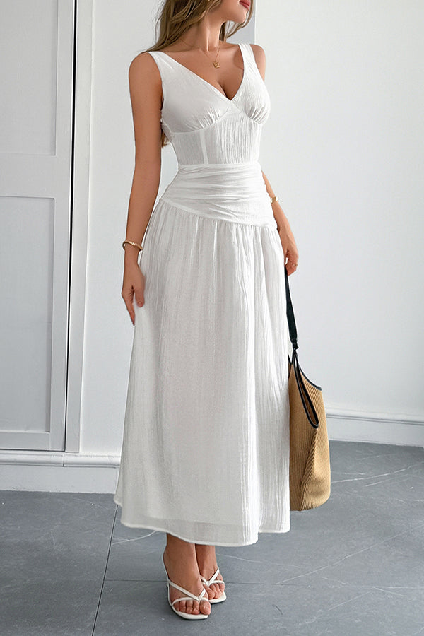 Ärmelloses Damen-Maxikleid mit V-Ausschnitt und hohlem Taillendesign