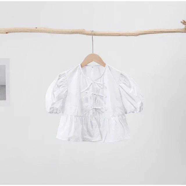 Bluse mit Leopardenmuster, Puffärmeln und Schleifendetail
