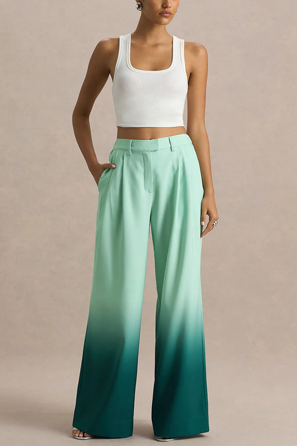 Ombre-Print Weite Hose mit Elastischem Bund und Taschen