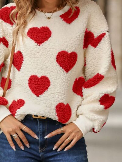 Gemütlicher Strickpullover mit Herzmuster für lässigen Komfort