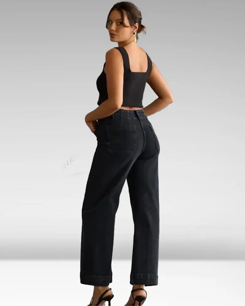 High-Waist Jeans mit weitem Bein aus Denim