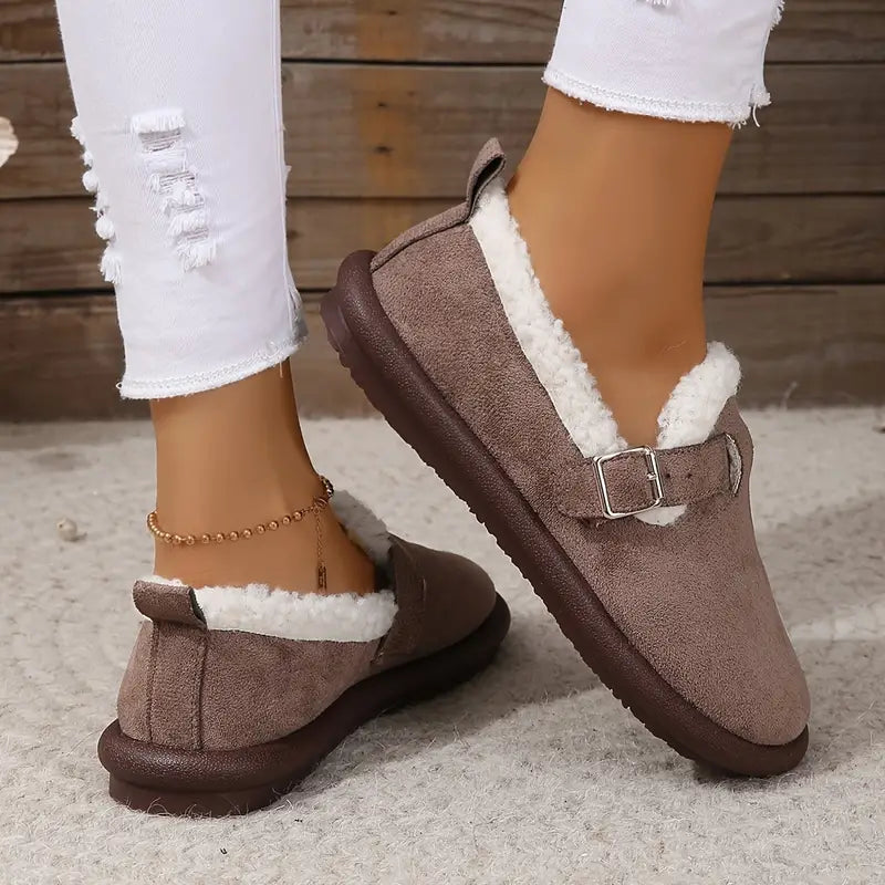 Bequeme Fleece-gefütterte Slip-On Ballerinas mit Schnallenriemen