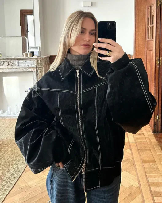Übergroße Vintage-Lederjacke für lässigen schicken Stil