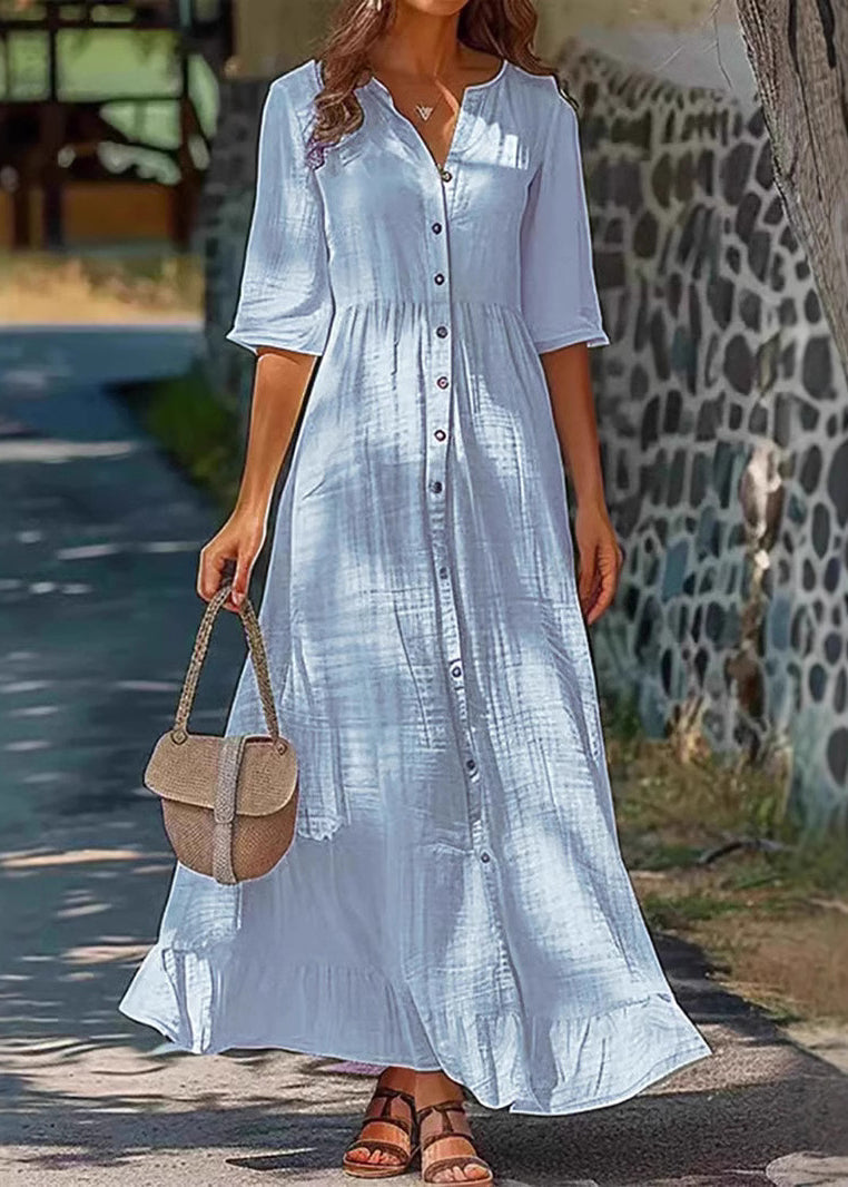 Solides Baumwoll-Kurzarmpolohemdkleid mit Knöpfen