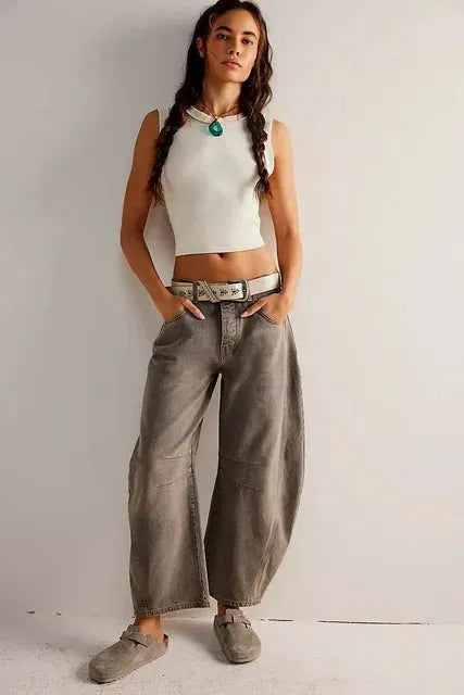 Weit geschnittene lässige Damen-Winterjeans