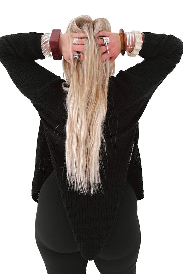 Gemütliche Strickjacke mittlerer Länge mit langen Ärmeln