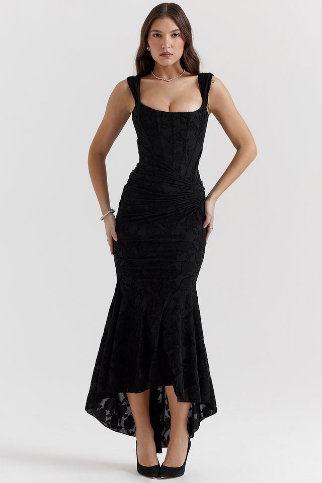 Fließendes Taillenbetontes Midi-Kleid