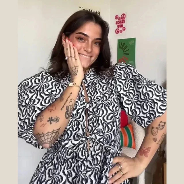 Bluse mit Leopardenmuster, Puffärmeln und Schleifendetail
