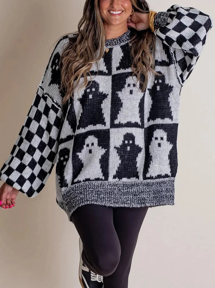 Halloween Karierter Strickpullover