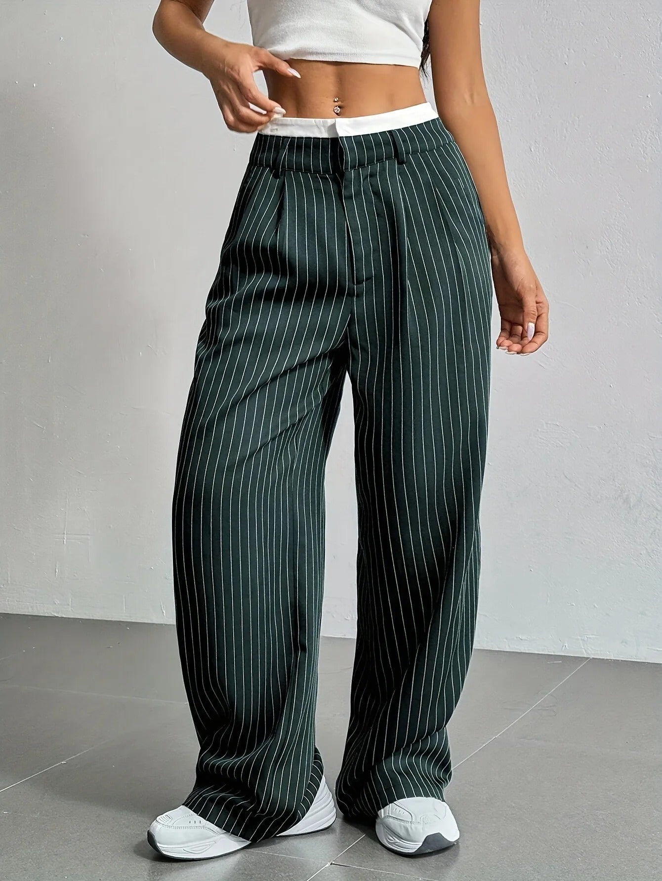 Bella | Gestreifte High Waist Hosen mit weitem Bein