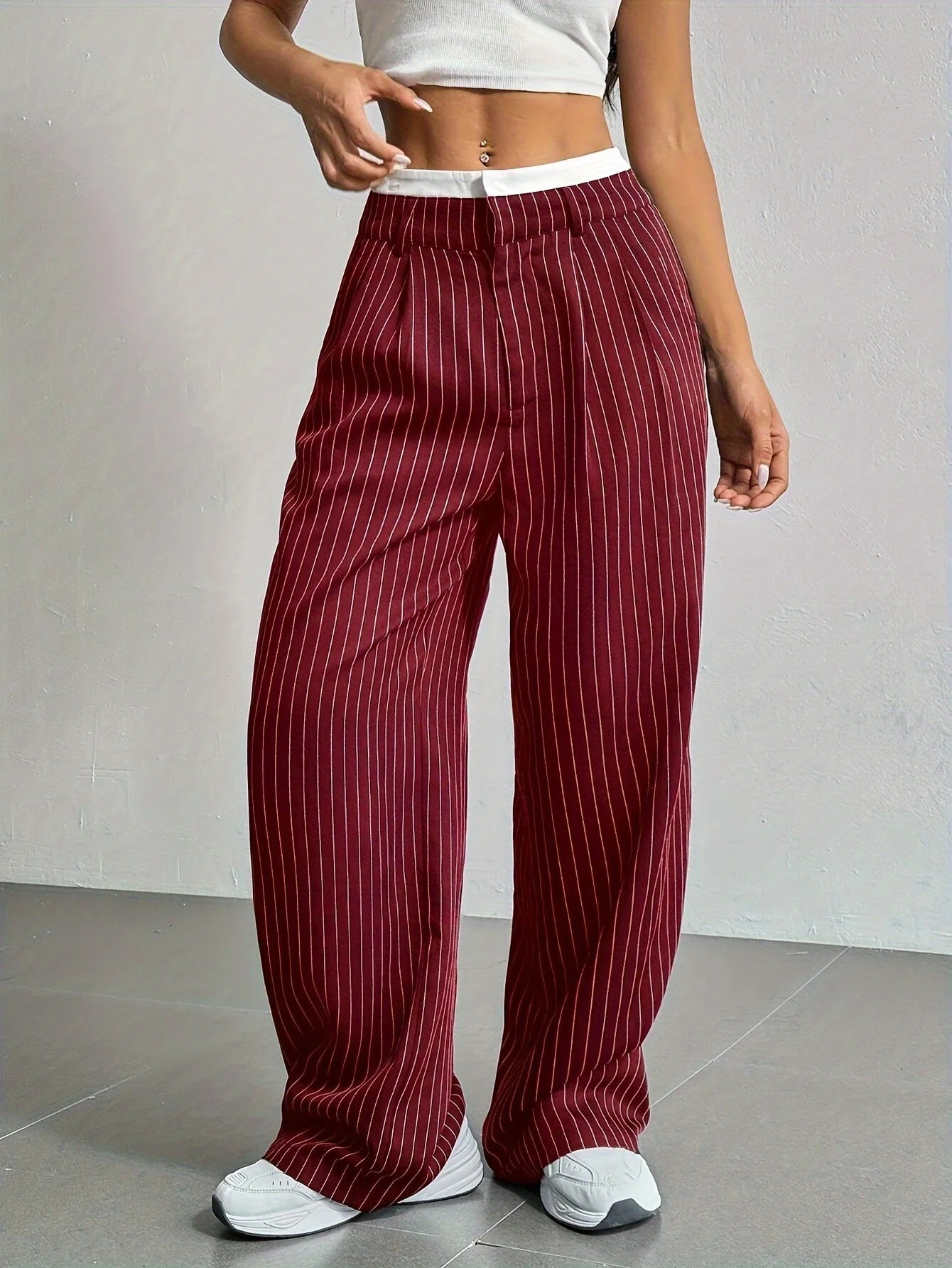 Bella | Gestreifte High Waist Hosen mit weitem Bein