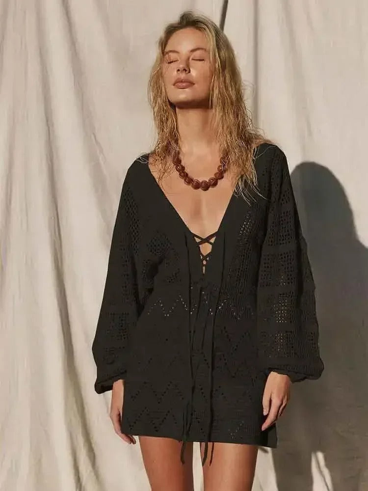 Anika | Knit mesh beach mini dress