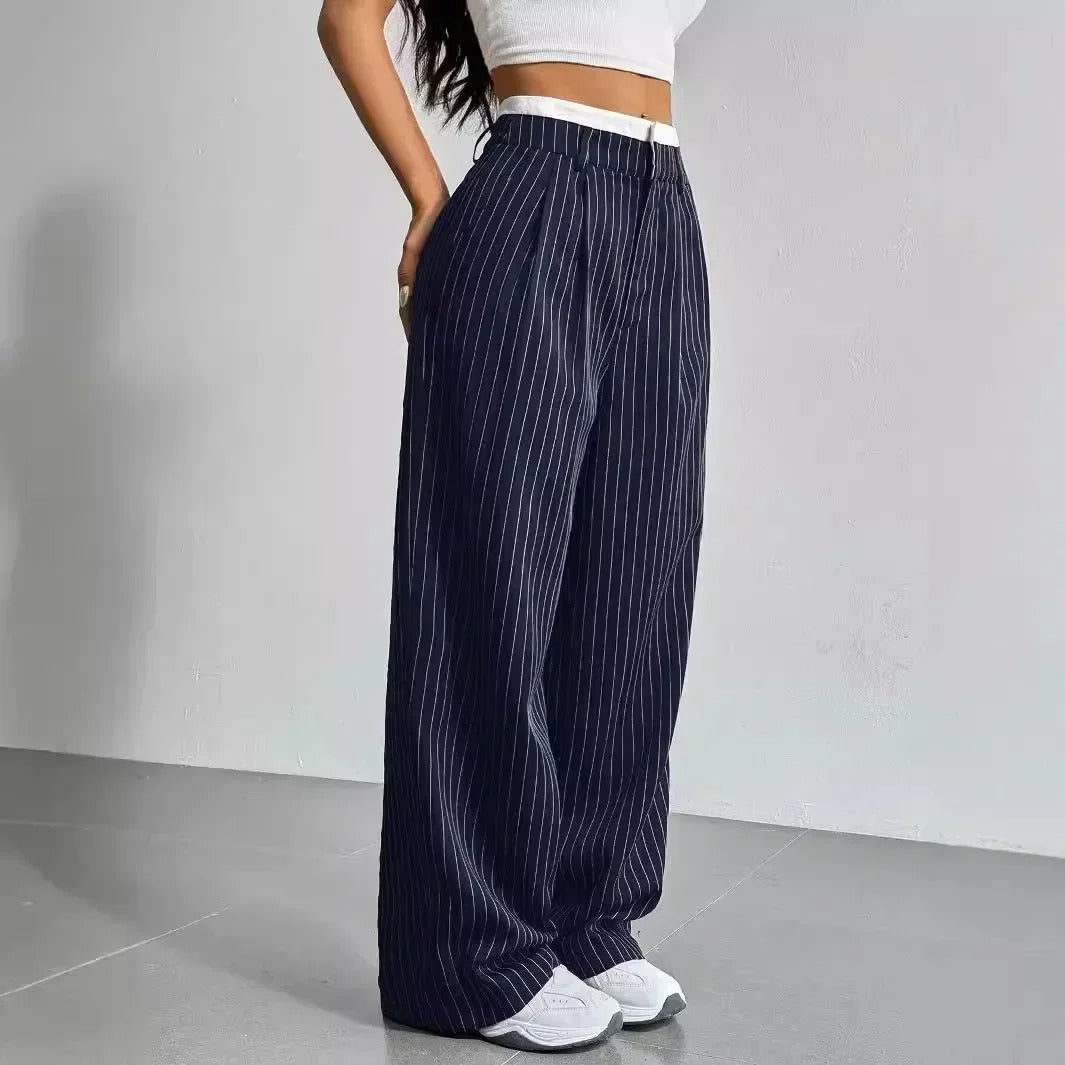 Bella | Gestreifte High Waist Hosen mit weitem Bein
