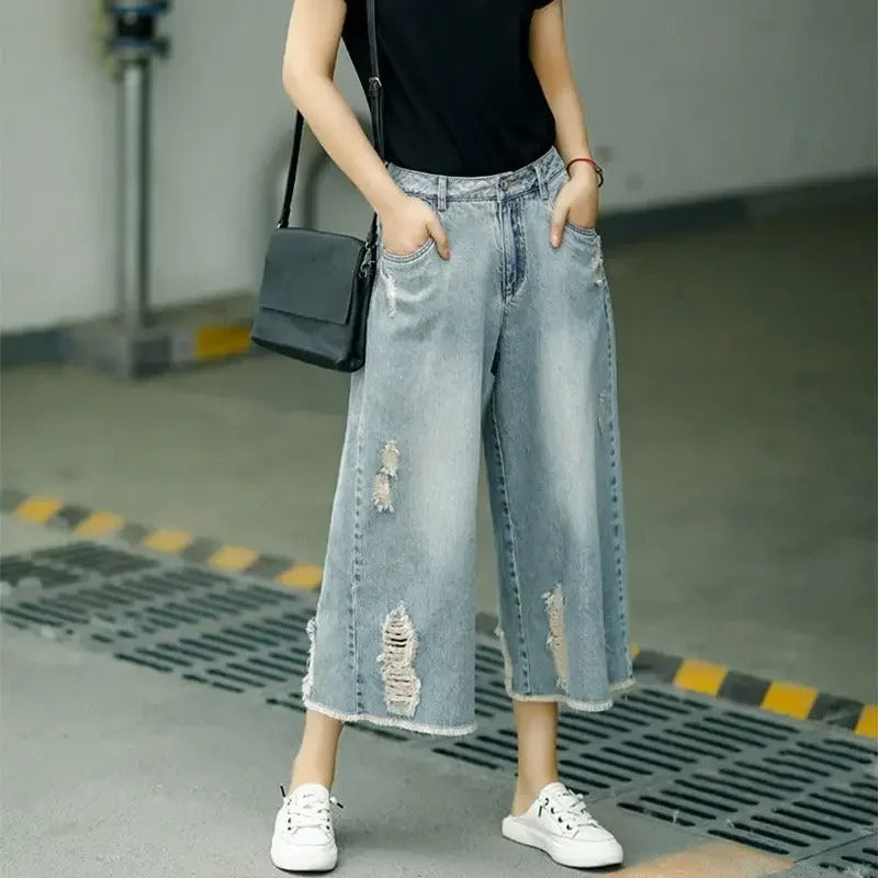 Bella | Baggy Ripped Capri-Jeans für Damen