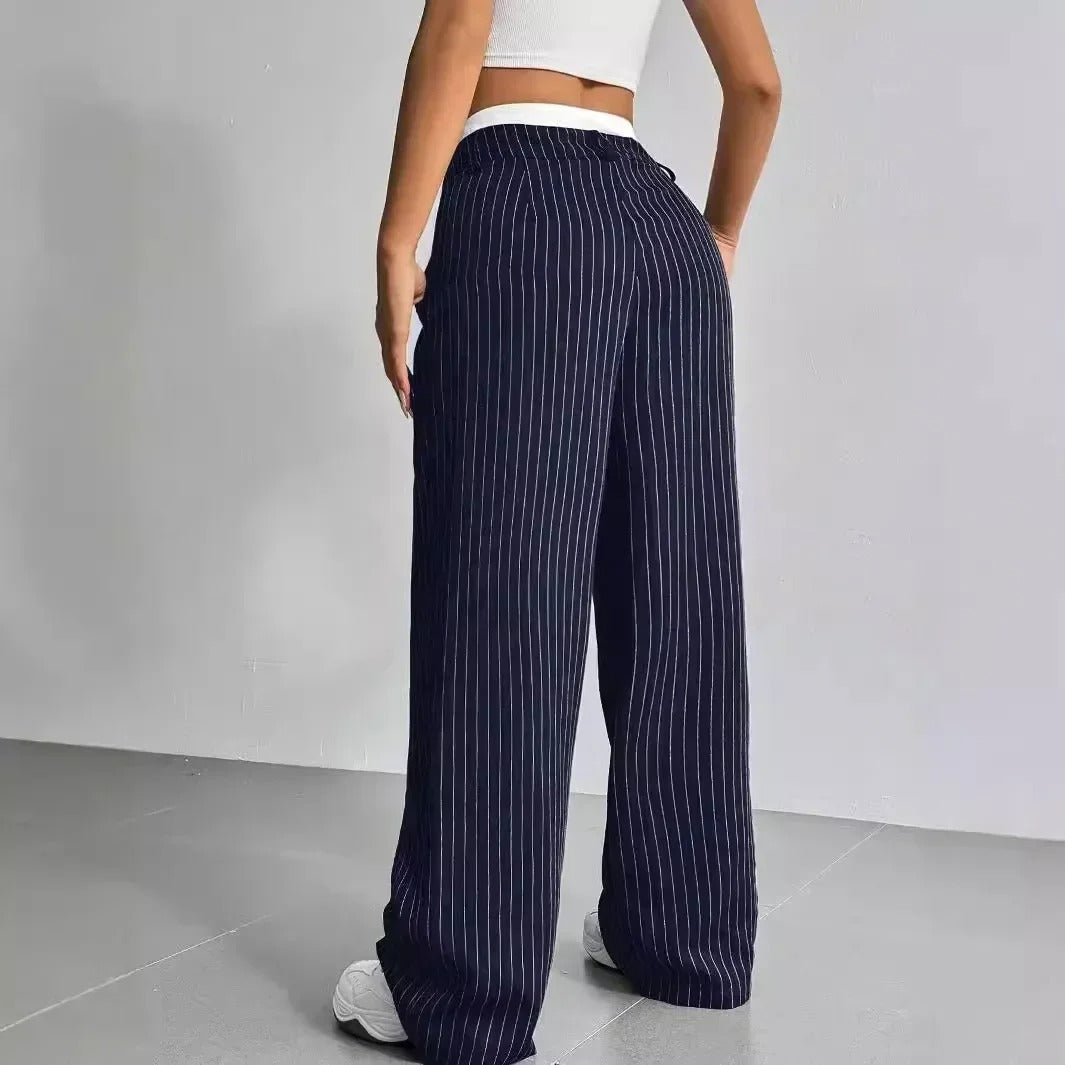 Bella | Gestreifte High Waist Hosen mit weitem Bein