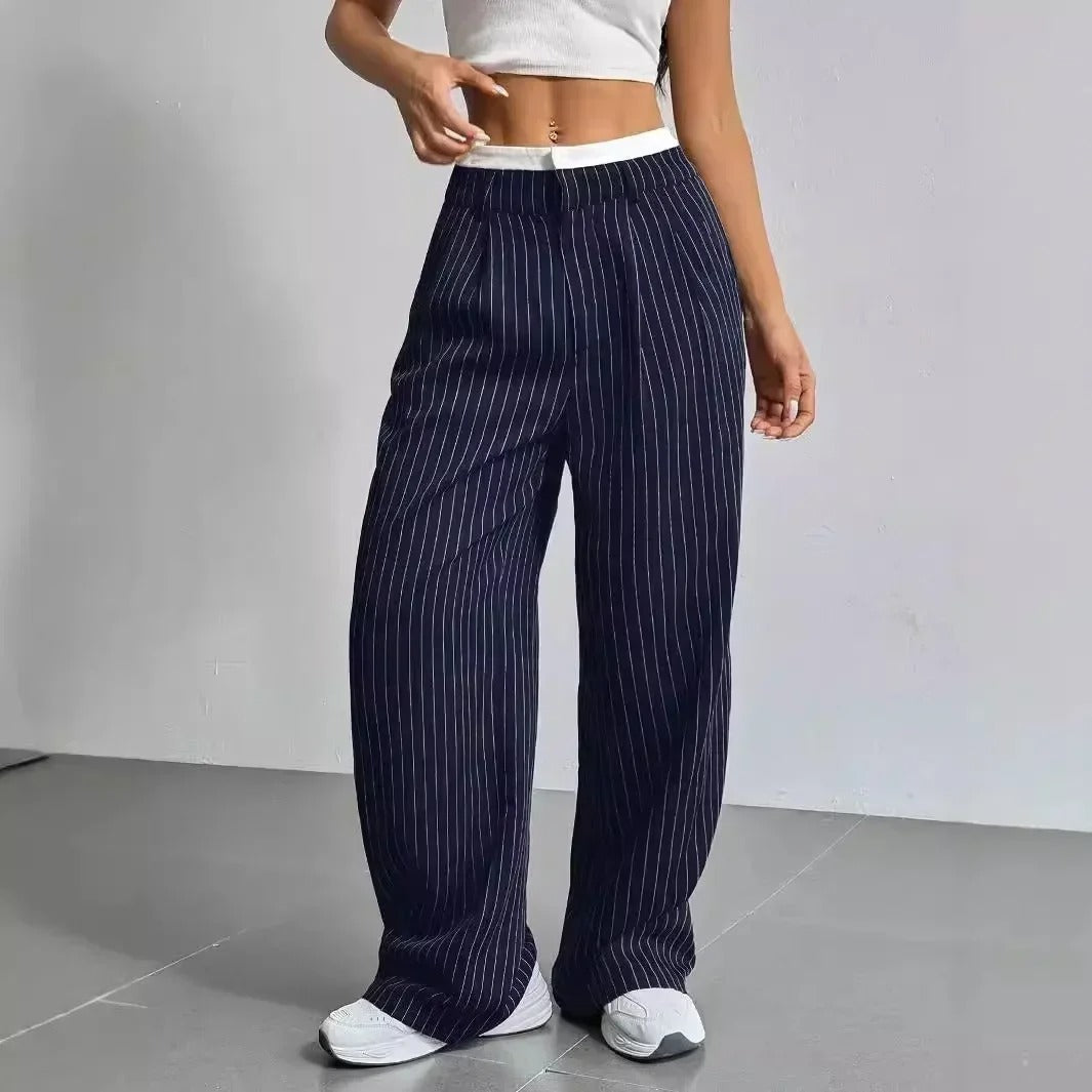 Bella | Gestreifte High Waist Hosen mit weitem Bein