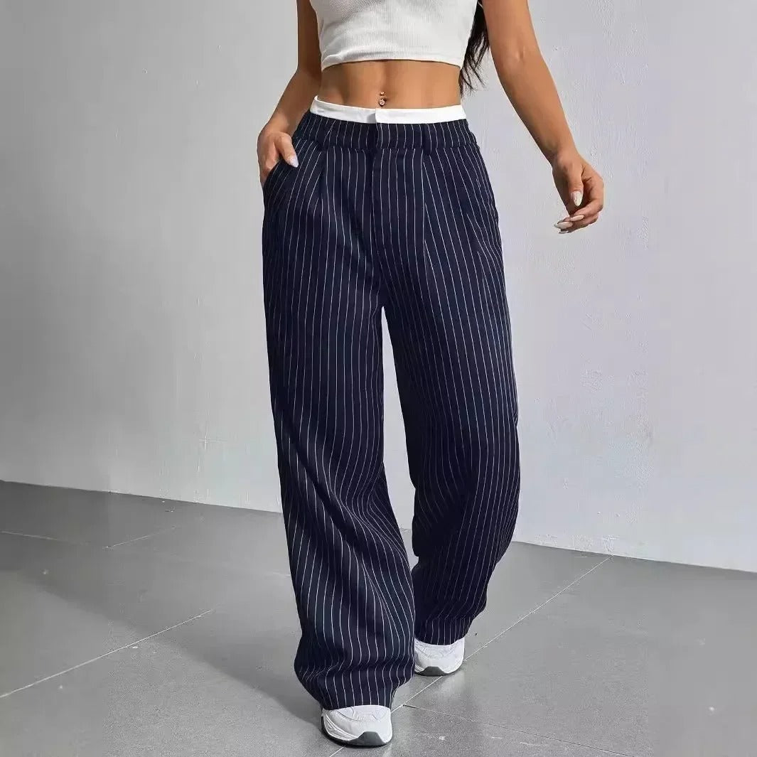 Bella | Gestreifte High Waist Hosen mit weitem Bein