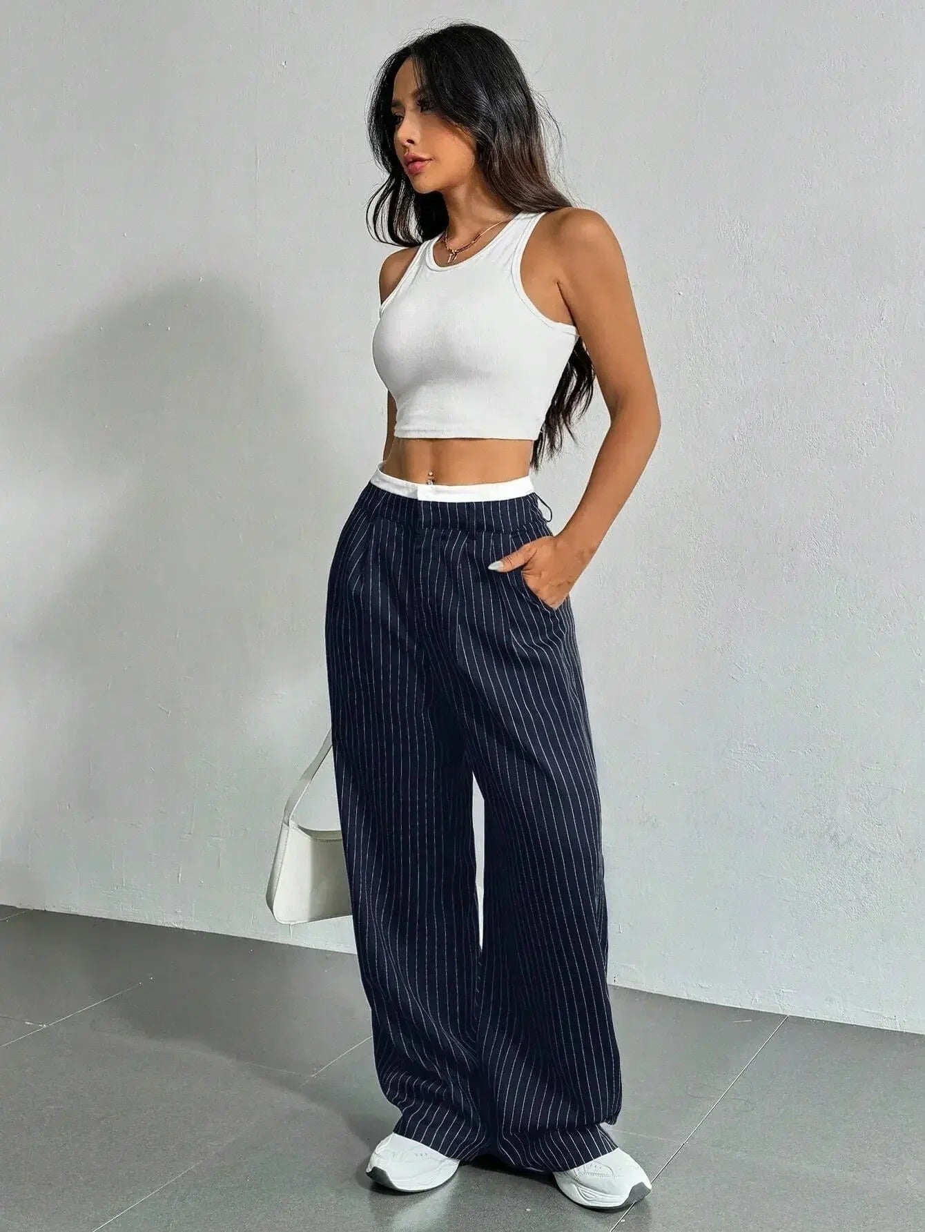Bella | Gestreifte High Waist Hosen mit weitem Bein