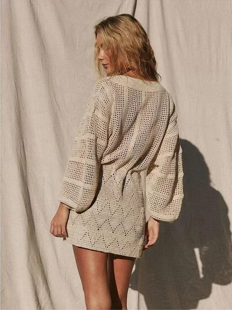 Anika | Knit mesh beach mini dress