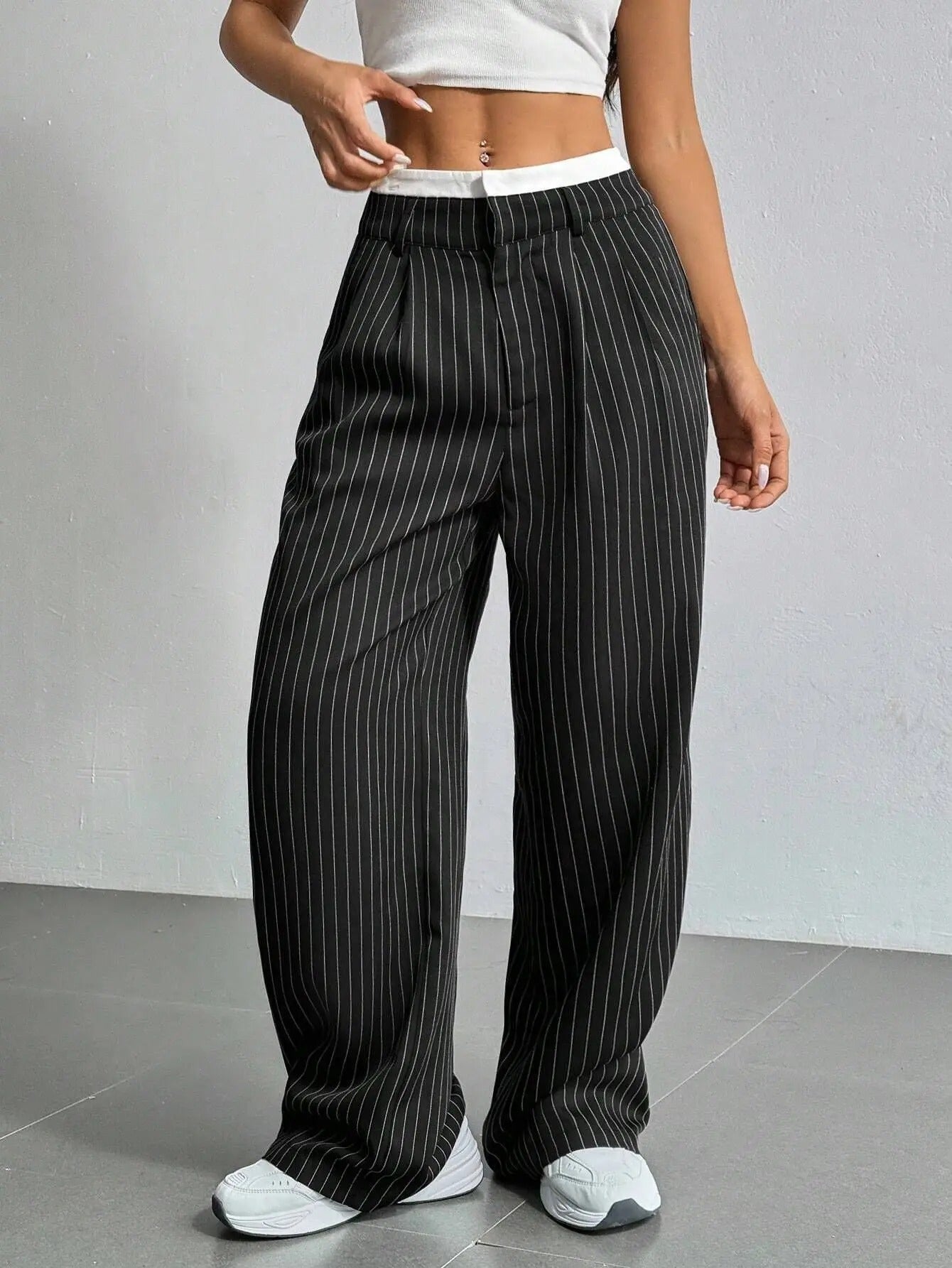 Bella | Gestreifte High Waist Hosen mit weitem Bein