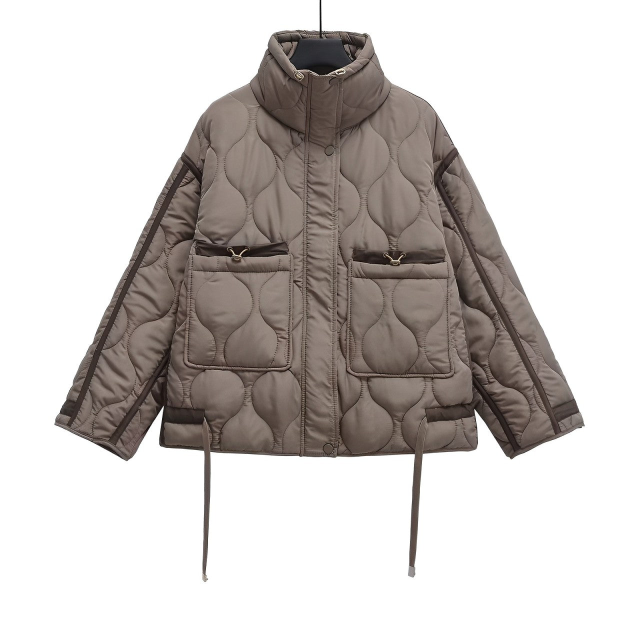 Damen Baumwolljacke hüftlang mit Stehkragen und Kordelzug