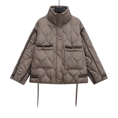 Damen Baumwolljacke hüftlang mit Stehkragen und Kordelzug