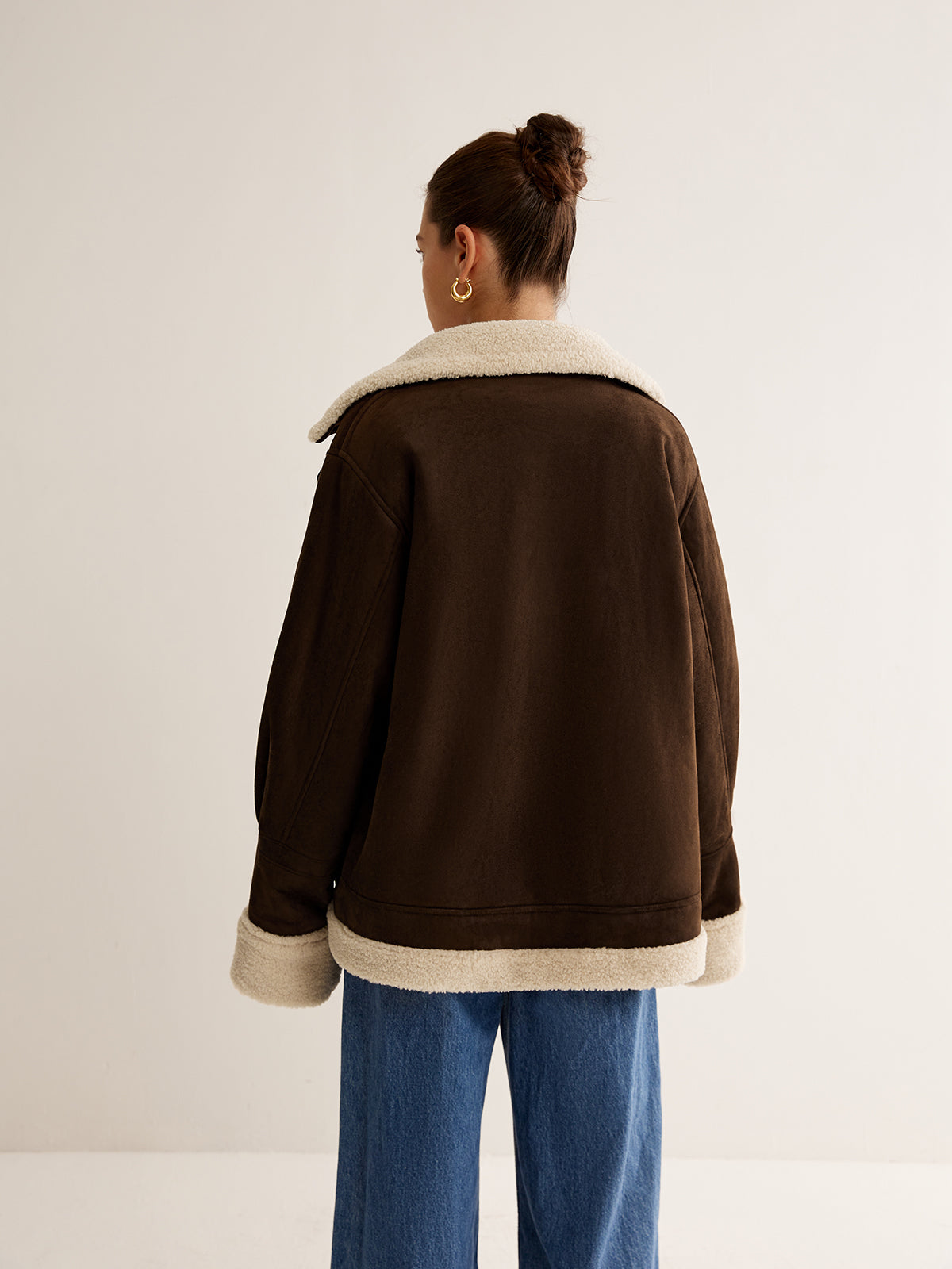 Vintage-Braune Jacke mit Fleece-Futter und lockerer Passform