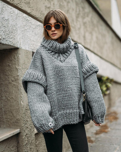 Grober Strick Oversize Rollkragenpullover für Damen
