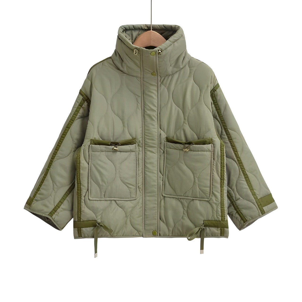 Damen Baumwolljacke hüftlang mit Stehkragen und Kordelzug