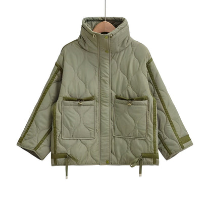 Damen Baumwolljacke hüftlang mit Stehkragen und Kordelzug