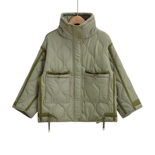Damen Baumwolljacke hüftlang mit Stehkragen und Kordelzug