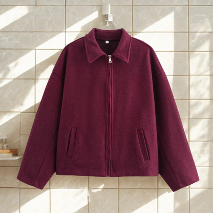 Boxy Fit Damen Kurzjacke mit spitzem Kragen und Frontreißverschluss