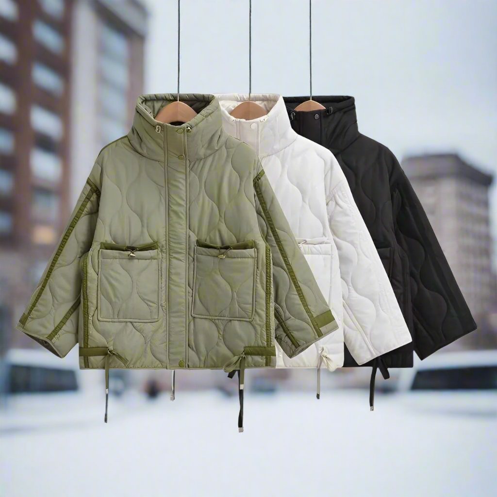Damen Baumwolljacke hüftlang mit Stehkragen und Kordelzug