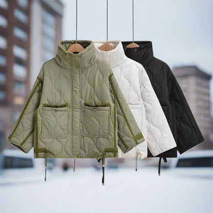Damen Baumwolljacke hüftlang mit Stehkragen und Kordelzug