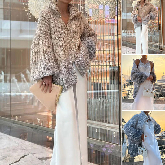 Glitzernder Strickcardigan mit Pailletten