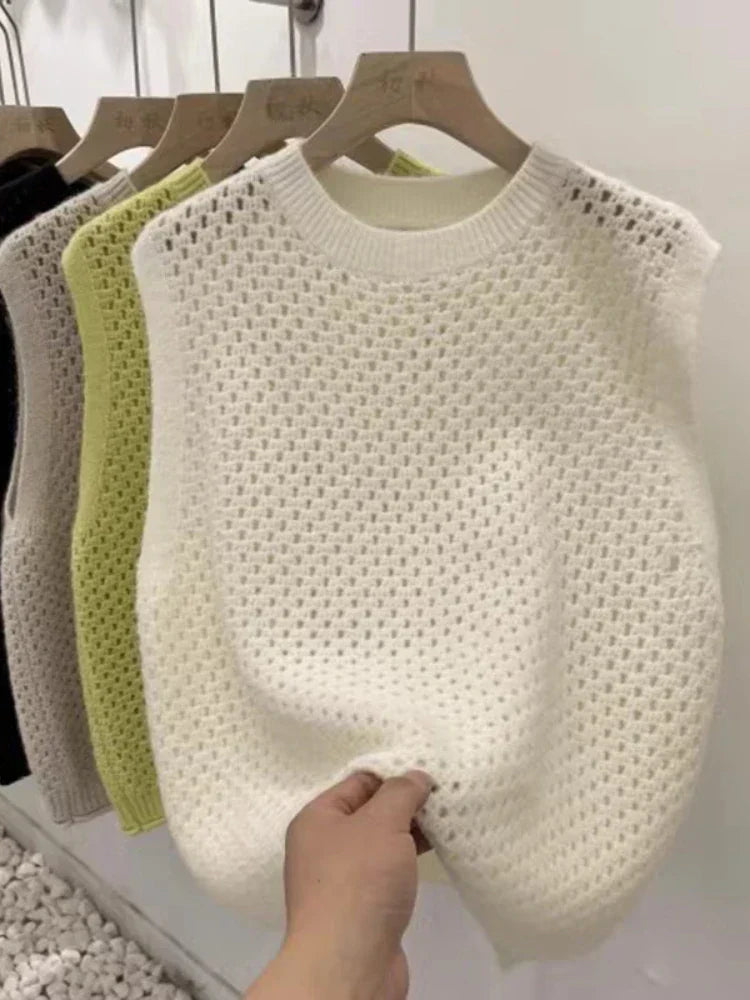 Damen Ärmelloser Strickpullover Leichtes Lockeres Oberteil