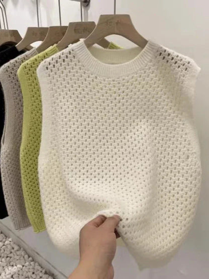 Damen Ärmelloser Strickpullover Leichtes Lockeres Oberteil