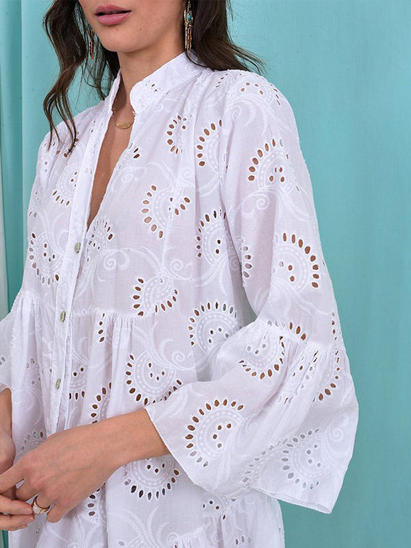 A-Linien Mini-Kleid mit V-Ausschnitt und ausgestellten Ärmeln