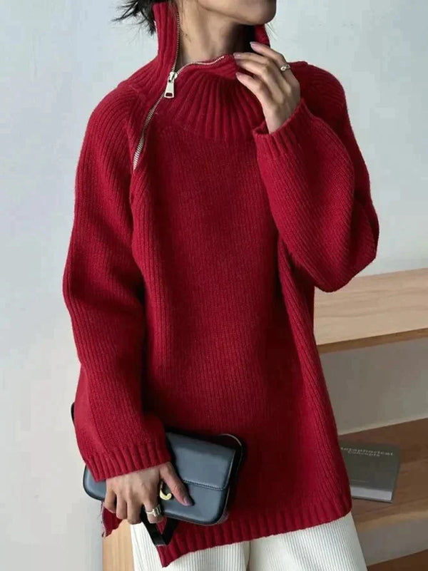 Karen™ - Roter, schlichter Pullover mit Stehkragen