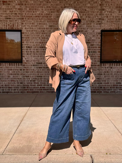 High-Waist Jeans mit weitem Bein aus Denim