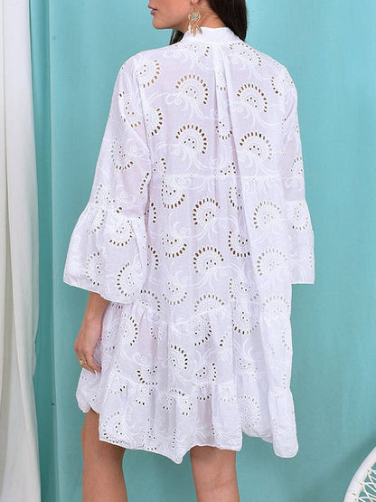 A-Linien Mini-Kleid mit V-Ausschnitt und ausgestellten Ärmeln