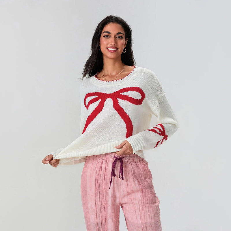 Frieda™ – Festlicher Strickpullover mit Schleifen-Design