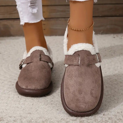 Bequeme Fleece-gefütterte Slip-On Ballerinas mit Schnallenriemen