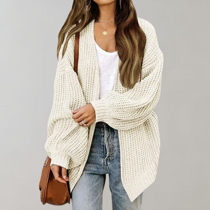 Gemütlicher offen gestrickter Cardigan mit Bischofsärmeln