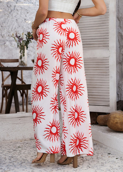 Damen Locker geschnittene, hoch taillierte, weit geschnittene Sonnenblumen-Hose