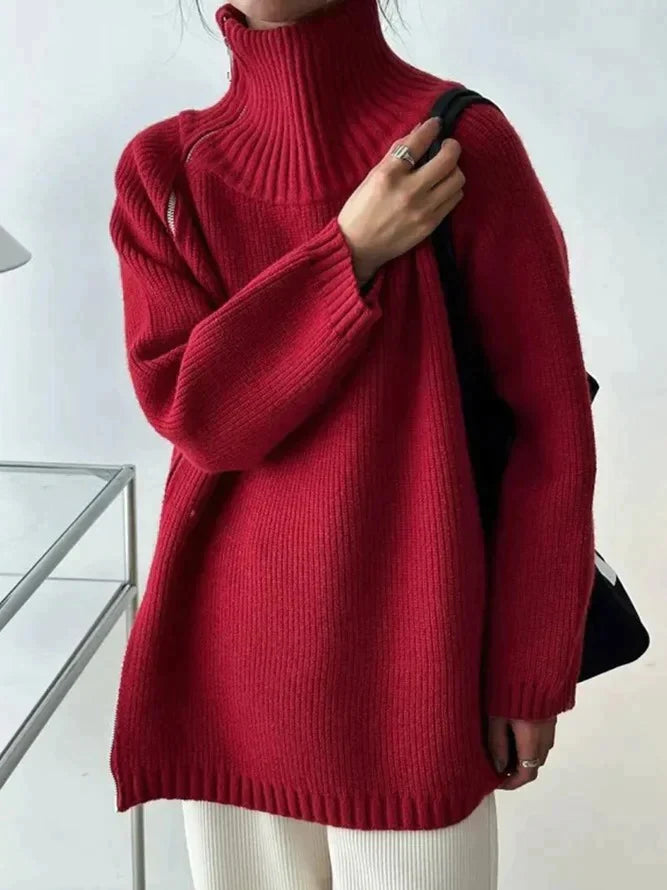 Scarlet™ | Roter Pullover mit hohem Halsausschnitt