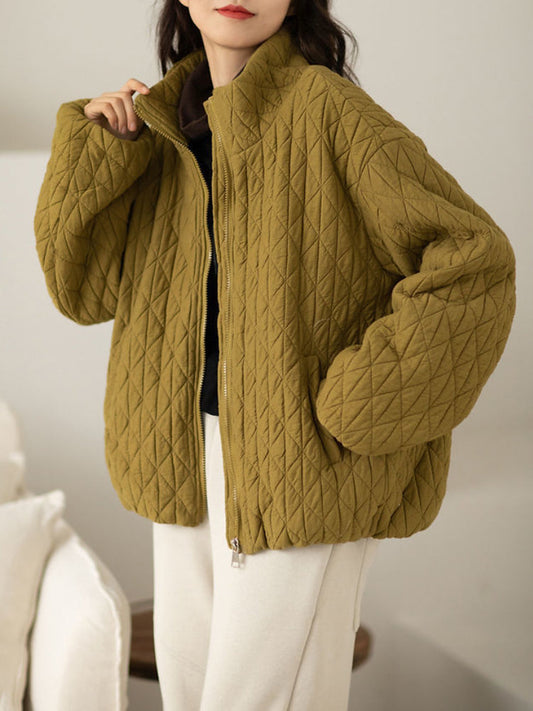 Texturierte Stehkragenjacke mit Seitentaschen
