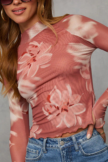Floral bedrucktes Slim Fit Langarm Freizeitoberteil