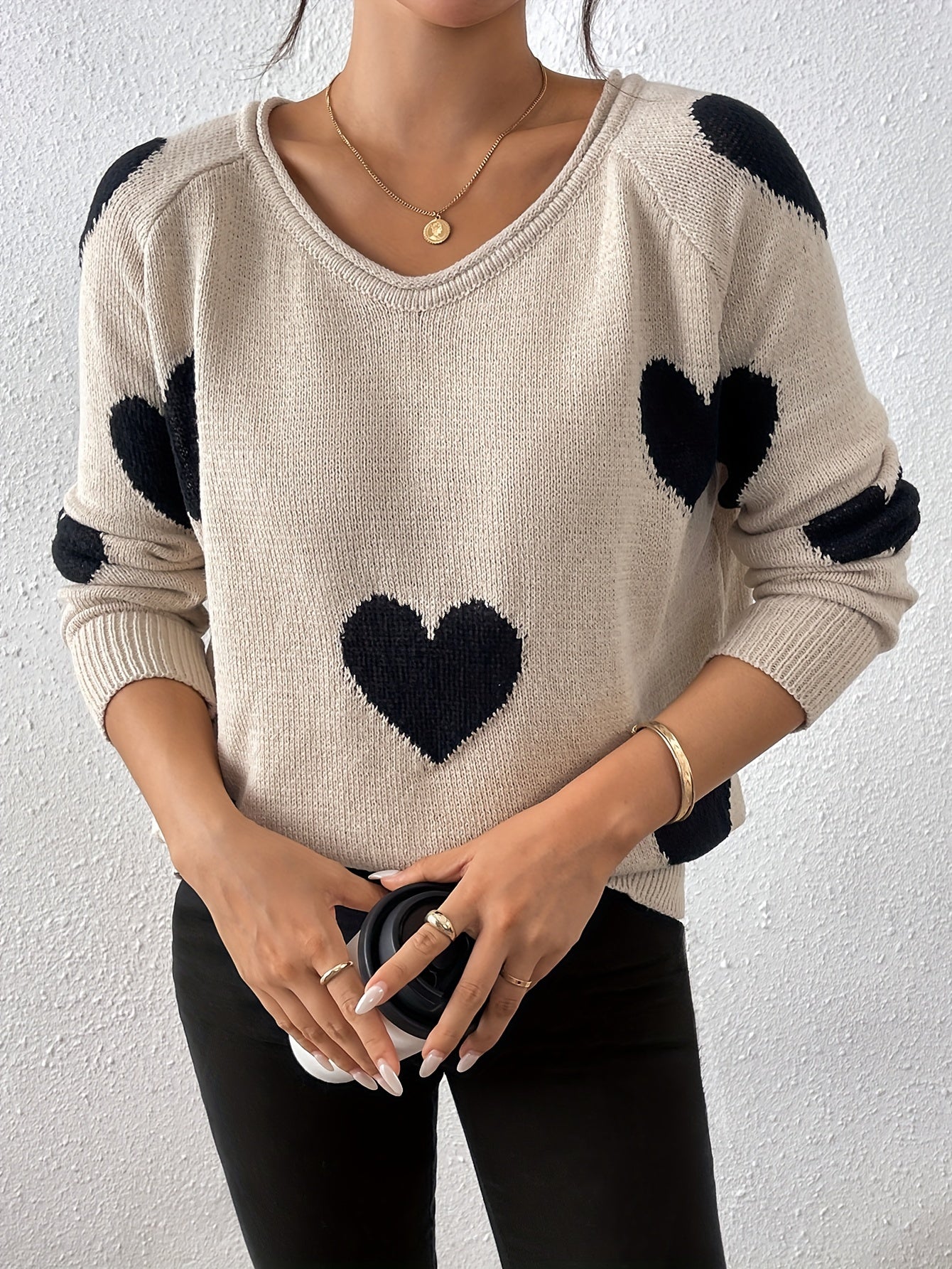 Gemütlicher Pullover mit Herzmuster für romantischen Winterstil