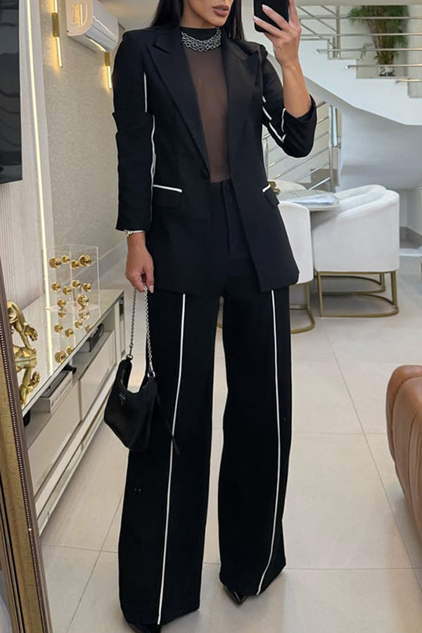 Schickes einfarbiges Blazer- und Hose-Set mit geradem Bein